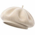 Béret taille unique en maille crème avec bordure effet cuir style classique