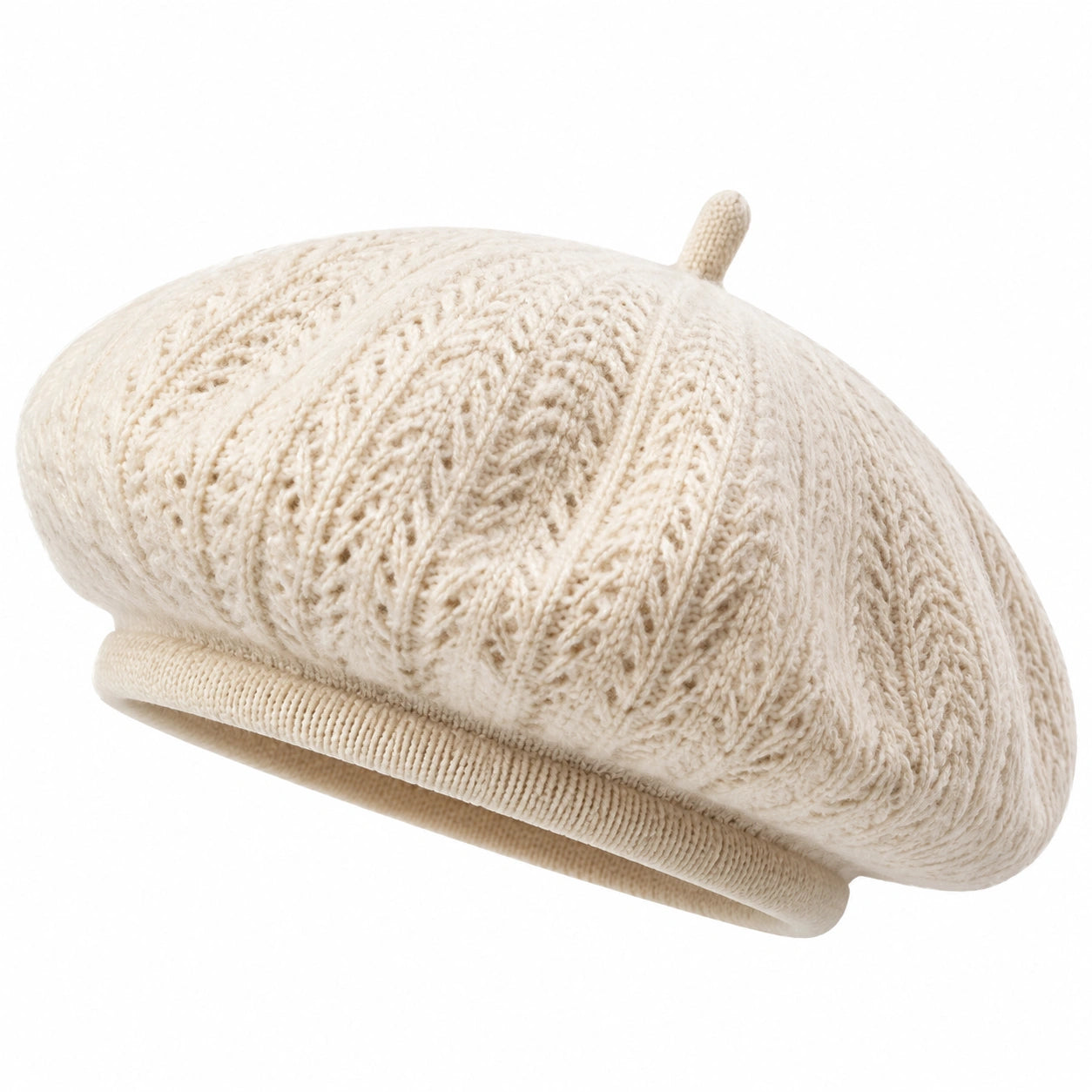 Béret taille unique en maille beige style tricoté