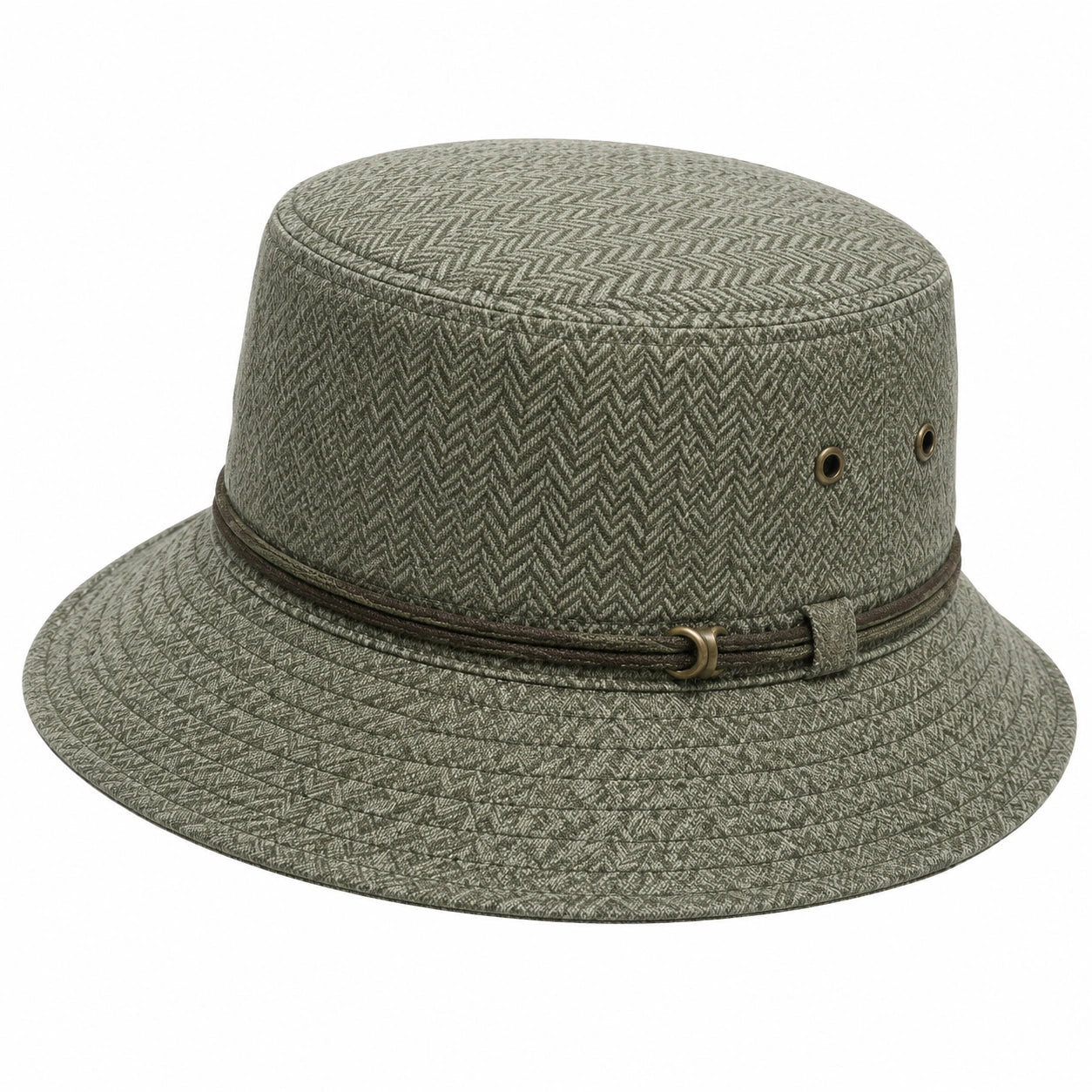 Chapeau bob taille unique en tissu vert kaki à motif chevrons style décontracté