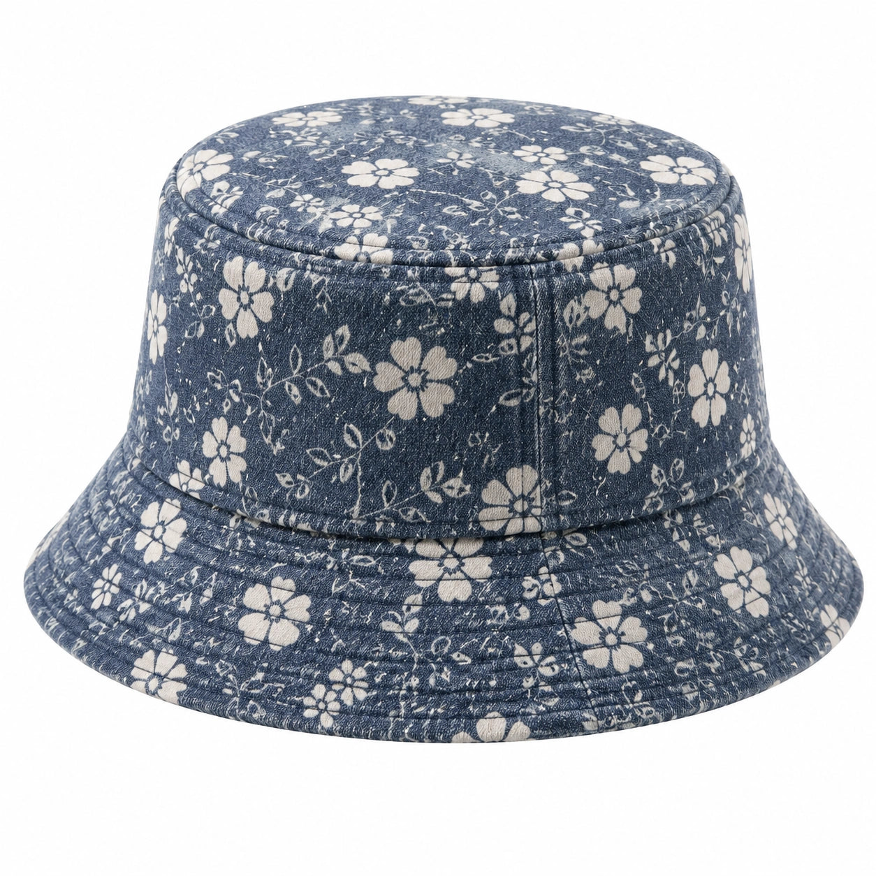 Bob taille unique en tissu effet denim bleu à fleurs pour usage quotidien