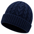 Bonnet taille unique en maille bleu marine - style torsadé pour hiver