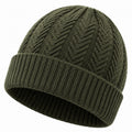 Bonnet maille torsadée taille unique vert kaki à revers style hivernal