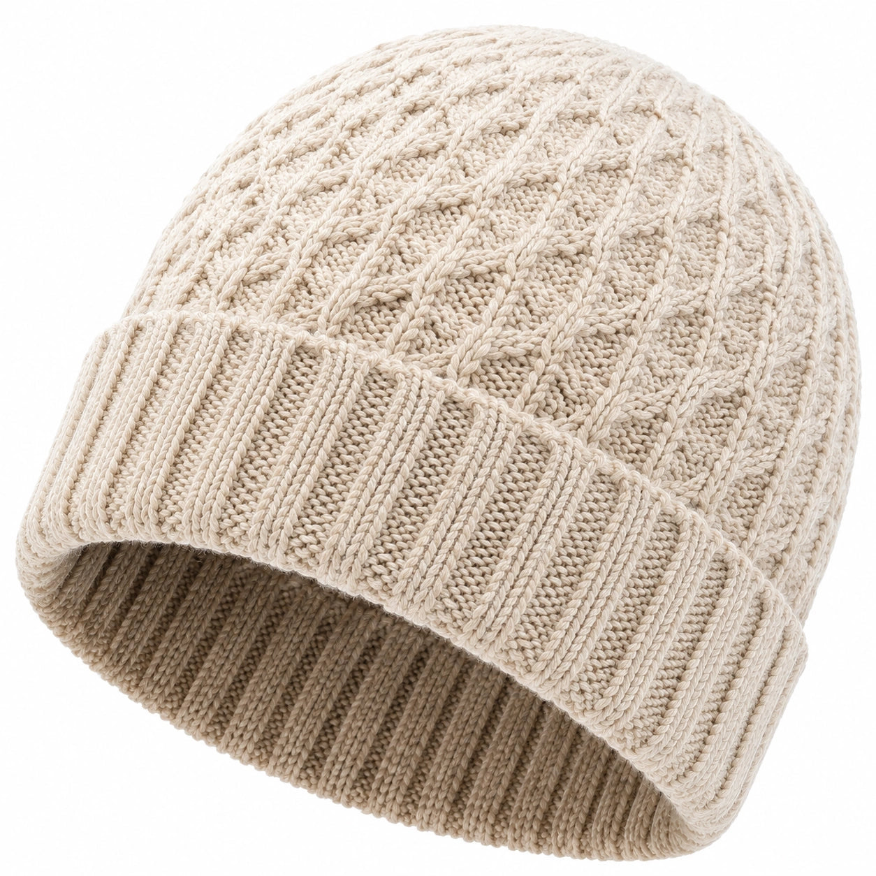 Bonnet taille unique en maille crème à revers côtelé style torsadé