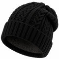 Bonnet taille unique noir en maille torsadée doublé polaire - style décontracté