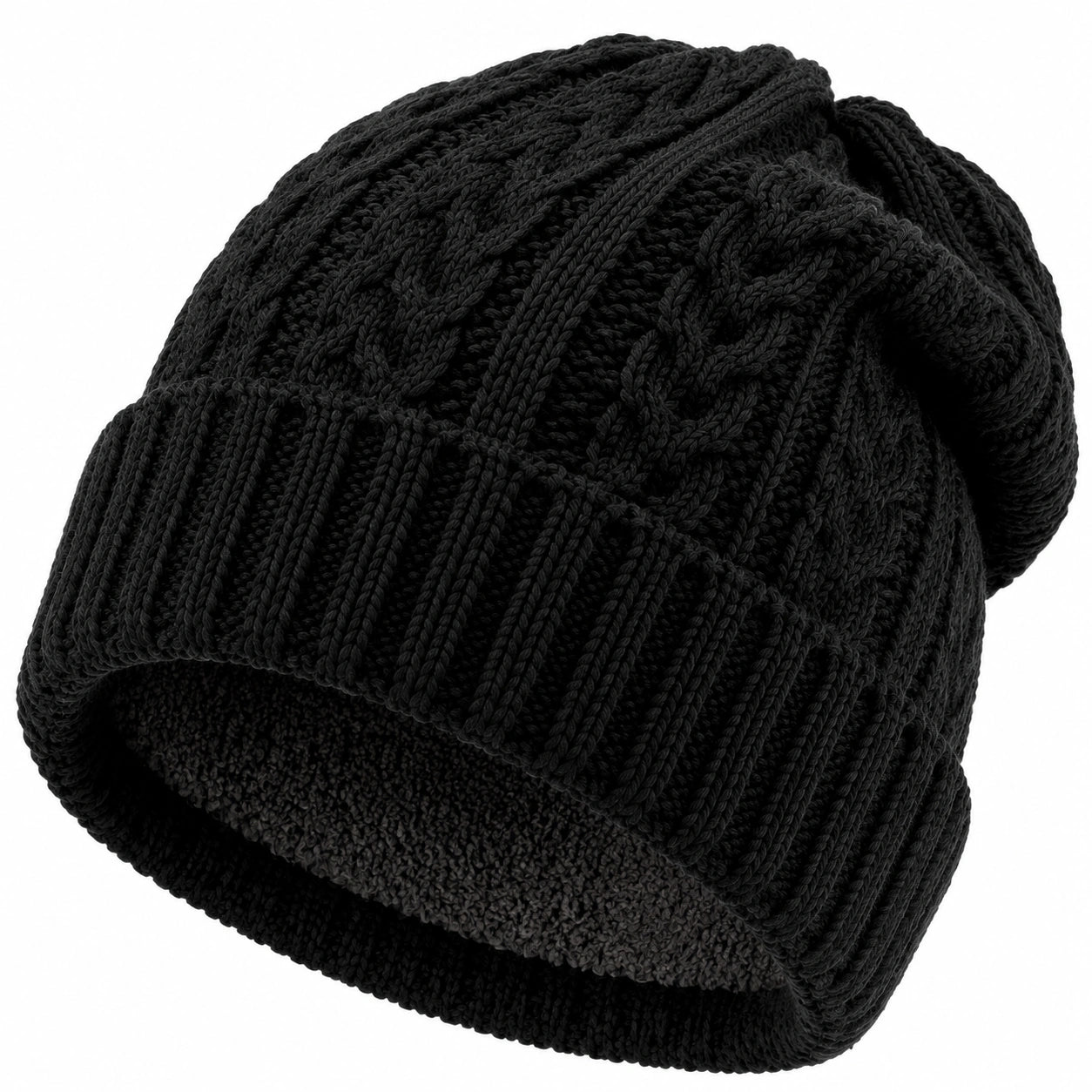 Bonnet taille unique noir en maille torsadée doublé polaire - style décontracté