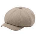Casquette gavroche taille unique en tissu beige à chevrons style rétro