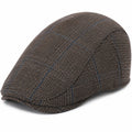Casquette plate taille unique en tissu marron bleu à carreaux style classique