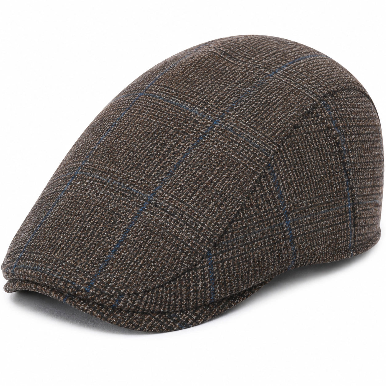 Casquette plate taille unique en tissu marron bleu à carreaux style classique