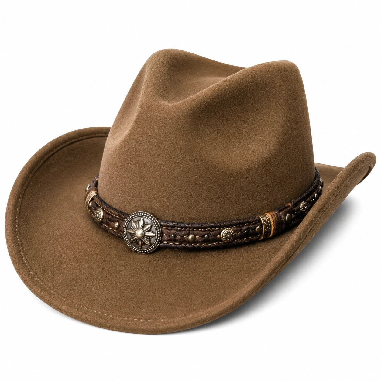 Chapeau cowboy taille unique brun en textile aspect suédé style western