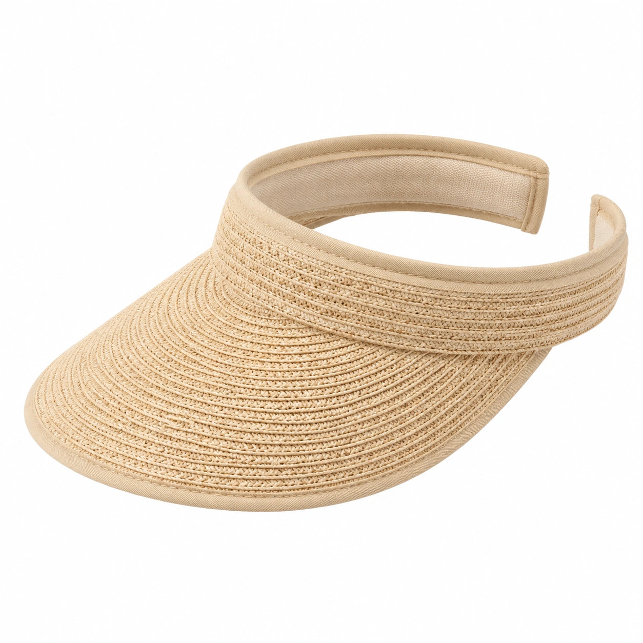 Visière de soleil taille unique en fibres tressées beige - protection estivale ajustable
