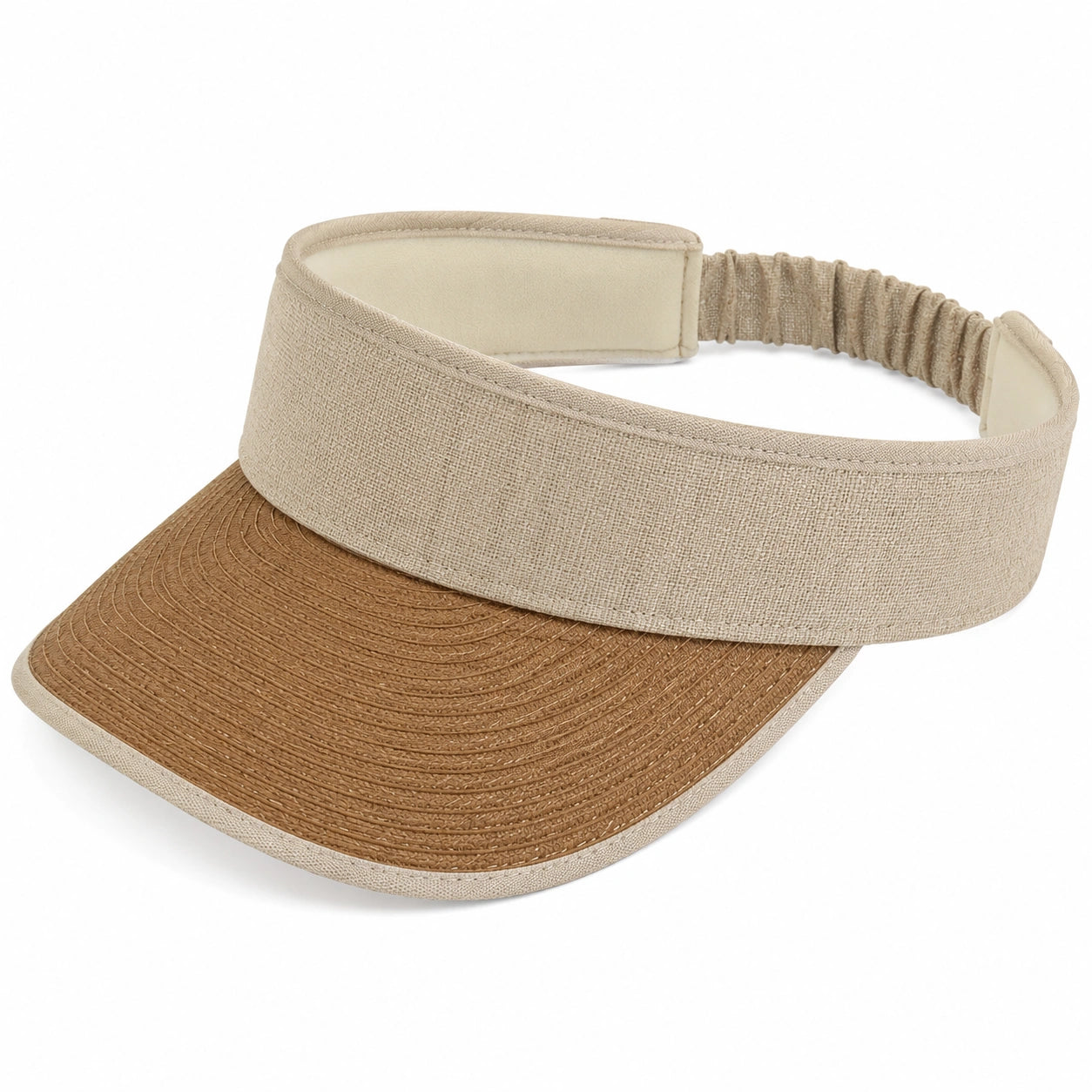 Visière taille unique en textile beige et marron - ajustable pour loisirs d'été