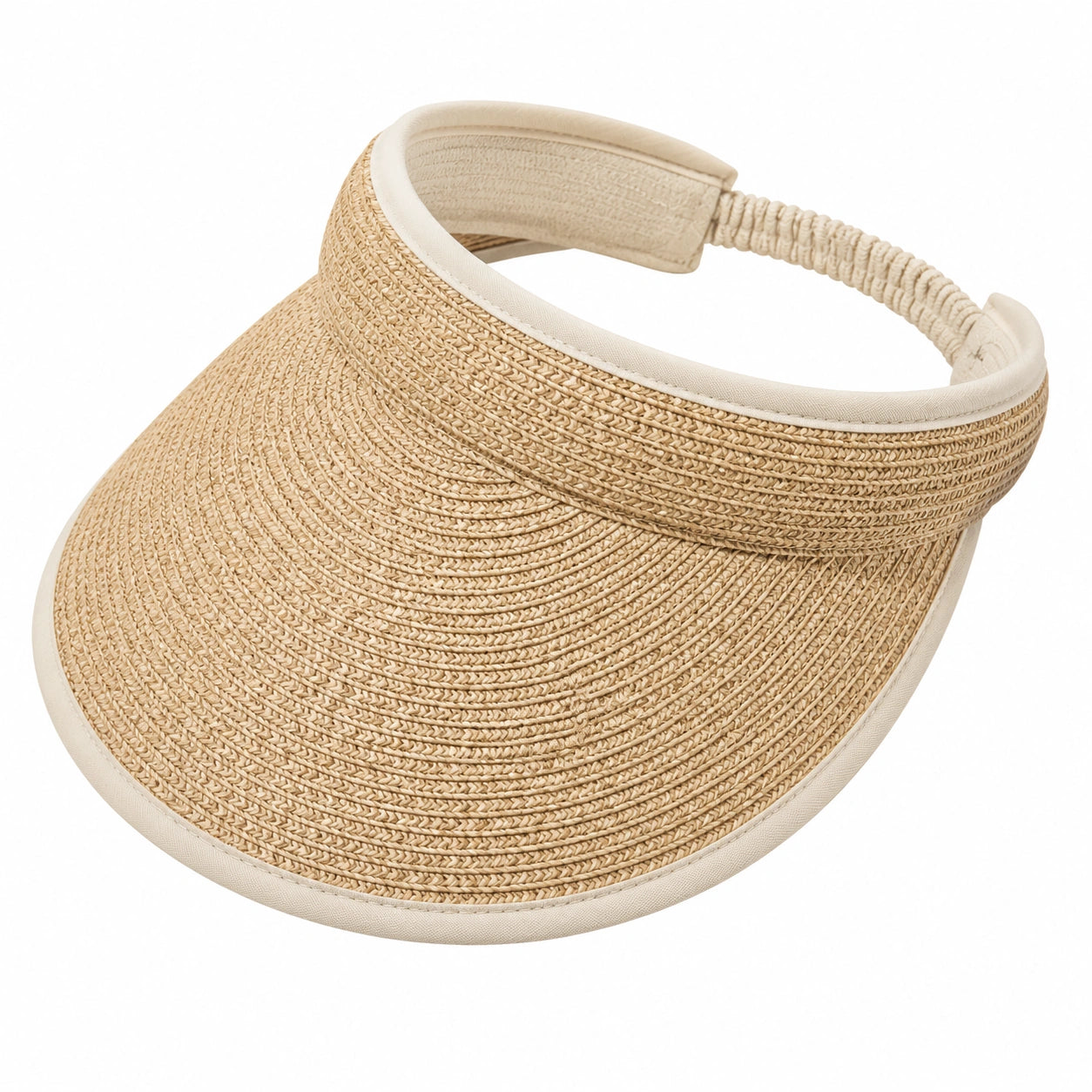 Visière taille unique en fibres tressées beige pour protection solaire ajustable